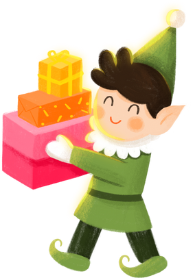 Christmas Elf with Gifts Illustration